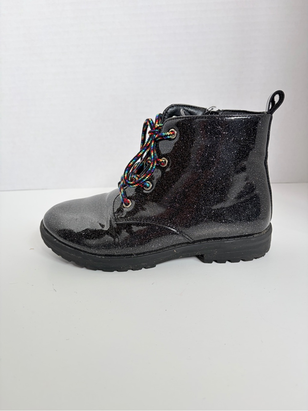 Tucker And Tate Combat Boots Kenna Glitter Shoes Rainbow Lug Sole Black Size 13